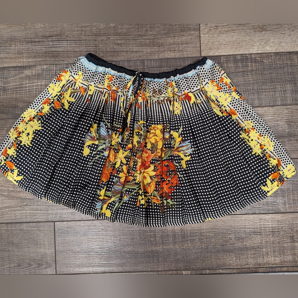 Farm Rio Floral & Polka Dot Pleated Mini Skirt Size Small